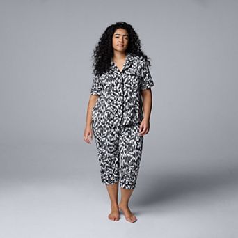 Plus Size Simply Vera Vera Wang 2 pc Pajama Short Sleeve Notch Top & Capri Pant Set