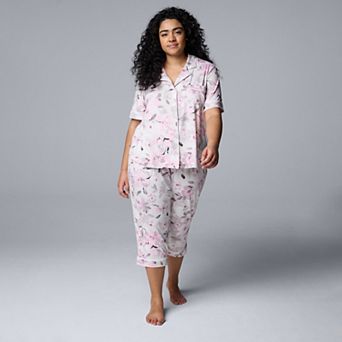 Plus Size Simply Vera Vera Wang 2 pc Pajama Short Sleeve Notch Top & Capri Pant Set