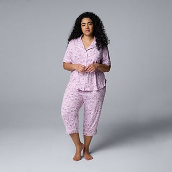 Plus Size Simply Vera Vera Wang 2 pc Pajama Short Sleeve Notch Top & Capri Pant Set