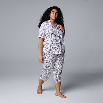 Plus Size Simply Vera Vera Wang 2 pc Pajama Short Sleeve Notch Top & Capri Pant Set
