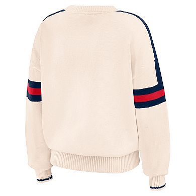 Women's WEAR by Erin Andrews Cream New England Patriots Stripe Pullover Sweater