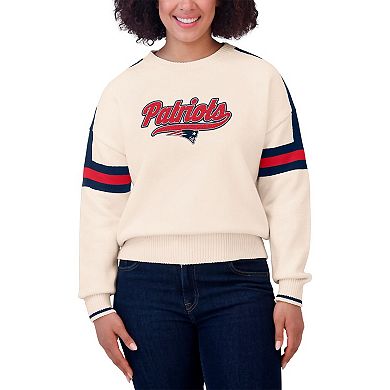 Women's WEAR by Erin Andrews Cream New England Patriots Stripe Pullover Sweater