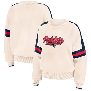 Women's WEAR by Erin Andrews Cream New England Patriots Stripe Pullover Sweater
