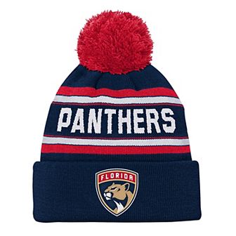 Youth Florida Panthers Navy Jacquard Cuffed Knit Hat with Pom