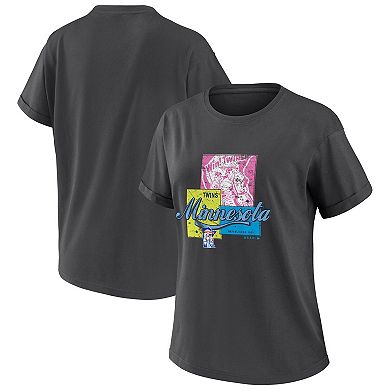 Women's WEAR by Erin Andrews Charcoal Minnesota Twins Domestic Box Color Boyfriend T-Shirt