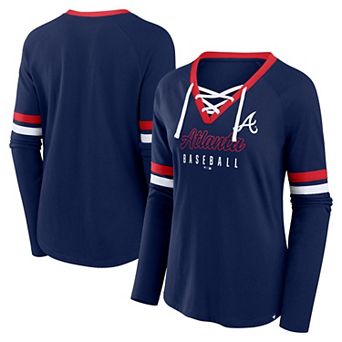 Women's Fanatics Navy Atlanta Braves Won & Done Raglan Lace-Up Long Sleeve T-Shirt