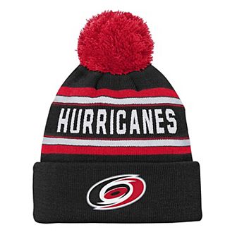 Youth Carolina Hurricanes Black Jacquard Cuffed Knit Hat with Pom