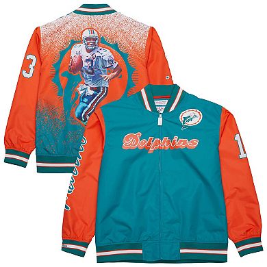 Men's Mitchell & Ness Dan Marino Aqua Miami Dolphins Retired Player Graphic Full-Zip Satin Jacket