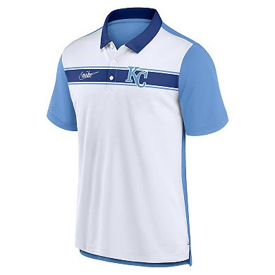Men's Nike White/Light Blue Kansas City Royals Rewind Stripe Polo