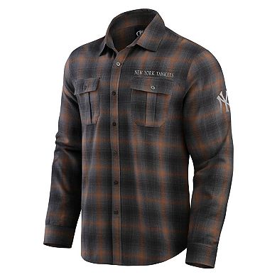 Men's Darius Rucker Collection by Fanatics Tan New York Yankees Classic Flannel Long Sleeve Button-Up Shirt