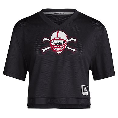 Women's adidas Black Nebraska Huskers Primegreen V-Neck Cropped Jersey