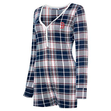 Women's Concepts Sport Navy Boston Red Sox Ashford Plaid V-Neck Knit Romper