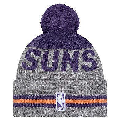 Men's New Era Gray Phoenix Suns Sport Night Runner Cuffed Knit Hat with Pom
