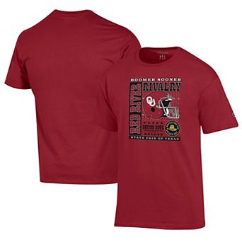 Men's Champion Crimson Oklahoma Sooners Red River Rivalry Slogan T-Shirt