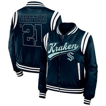 Women's WEAR by Erin Andrews Deep Sea Blue Seattle Kraken Baller Full-Zip Bomber Jacket