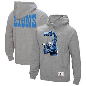 Men's Mitchell & Ness Calvin Johnson Heather Gray Detroit Lions Hall of Fame Player Graphic Pullover Hoodie