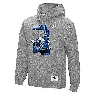Men's Mitchell & Ness Calvin Johnson Heather Gray Detroit Lions Hall of Fame Player Graphic Pullover Hoodie