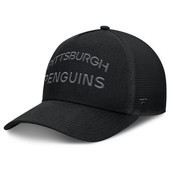 Men's Fanatics Black Pittsburgh Penguins Authentic Pro Road Stack Text A-Frame Adjustable Hat