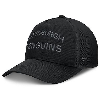 Men's Fanatics Black Pittsburgh Penguins Authentic Pro Road Stack Text A-Frame Adjustable Hat