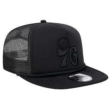 Men's New Era Black Philadelphia 76ers Tone Foam Meshback Golfer Snapback Hat