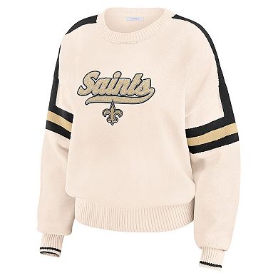 Women's WEAR by Erin Andrews Cream New Orleans Saints Stripe Pullover Sweater