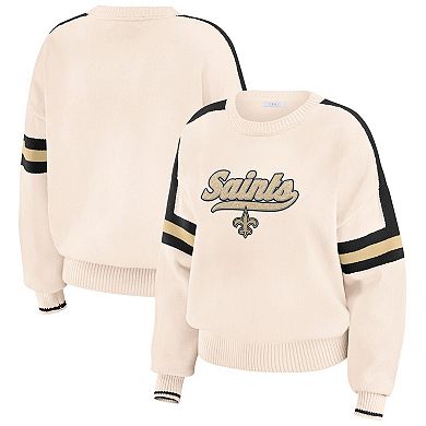 Women's WEAR by Erin Andrews Cream New Orleans Saints Stripe Pullover Sweater