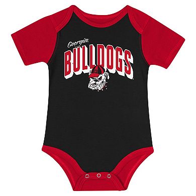 "Newborn & Infant Georgia Bulldogs Dynamic Duo Bodysuit, Bib & Cuffed Knit Hat Set"