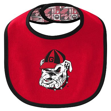 "Newborn & Infant Georgia Bulldogs Dynamic Duo Bodysuit, Bib & Cuffed Knit Hat Set"
