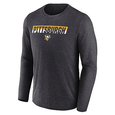 Men's Fanatics Heather Charcoal Pittsburgh Penguins Transition Long Sleeve T-Shirt