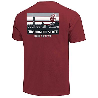 Men's Crimson Washington State Cougars Striped Campus Skyline T-Shirt