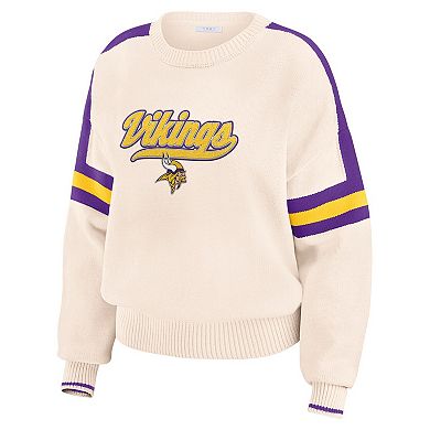 Women's WEAR by Erin Andrews Cream Minnesota Vikings Stripe Pullover Sweater