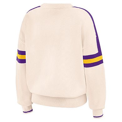 Women's WEAR by Erin Andrews Cream Minnesota Vikings Stripe Pullover Sweater