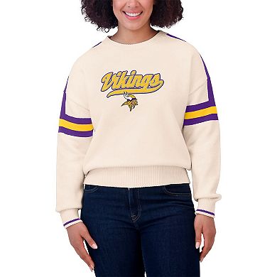 Women's WEAR by Erin Andrews Cream Minnesota Vikings Stripe Pullover Sweater