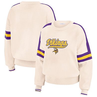 Women's WEAR by Erin Andrews Cream Minnesota Vikings Stripe Pullover Sweater
