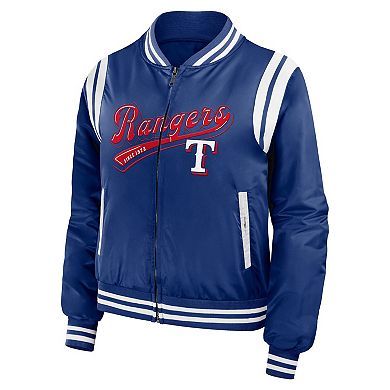 Women's WEAR by Erin Andrews Royal Texas Rangers Football Bomber Jacket