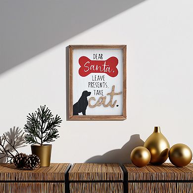 Parisloft Dear Santa Leave Presents Take Cat Framed Wood Dog Christmas Sign