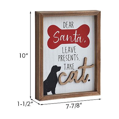 Parisloft Dear Santa Leave Presents Take Cat Framed Wood Dog Christmas Sign