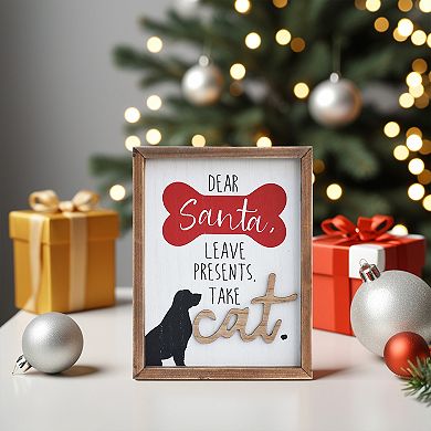 Parisloft Dear Santa Leave Presents Take Cat Framed Wood Dog Christmas Sign