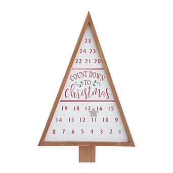 Parisloft Christmas Tree Shaped Wood Wall Countdown Calendar Sign with Star Magnet