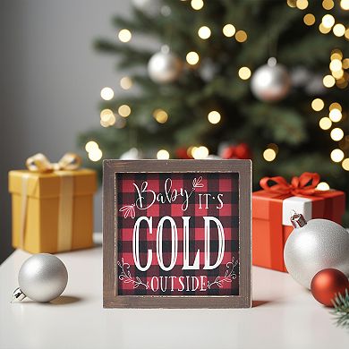 Parisloft Baby It's Cold Outside Framed Wood Christmas Tabletop Decor