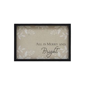 Parisloft Christmas Wood Framed Wall Sign - All Is Merry and Bright, 17.2 x 11.4 Inches