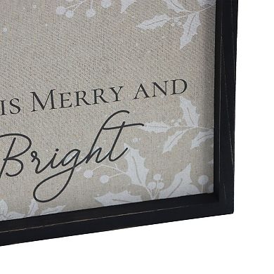 Parisloft Christmas Wood Framed Wall Sign - All Is Merry and Bright, 17.2 x 11.4 Inches