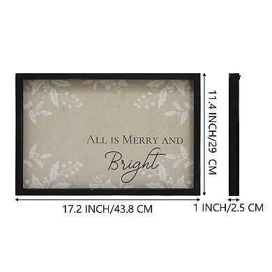 Parisloft Christmas Wood Framed Wall Sign - All Is Merry and Bright, 17.2 x 11.4 Inches
