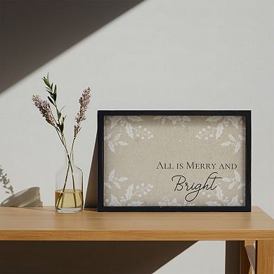 Parisloft Christmas Wood Framed Wall Sign - All Is Merry and Bright, 17.2 x 11.4 Inches