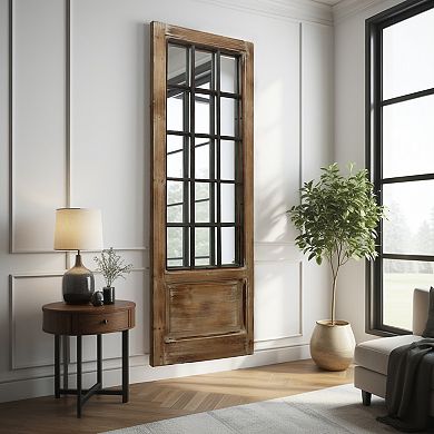 Parisloft Farmhouse Rectangular Windowpane Wood and Metal Wall Mirror - 15"x 47.25"