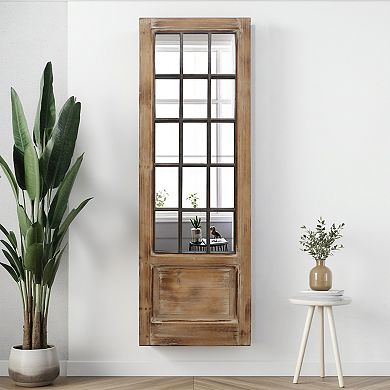 Parisloft Farmhouse Rectangular Windowpane Wood and Metal Wall Mirror - 15"x 47.25"