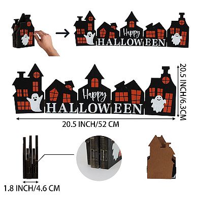 Parisloft 20.5"L Happy Halloween Haunted House Wood Foldable Tabletop Decor