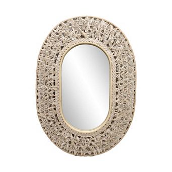 Parisloft Boho Oval Rattan Wall Mirror for Living Room Bathroom - 24.5 x 34.4 Inch