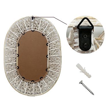 Parisloft Boho Oval Rattan Wall Mirror for Living Room Bathroom - 24.5 x 34.4 Inch