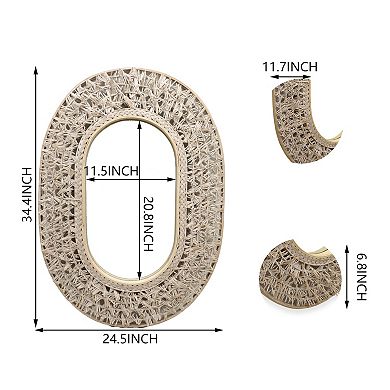 Parisloft Boho Oval Rattan Wall Mirror for Living Room Bathroom - 24.5 x 34.4 Inch